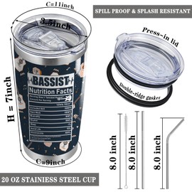 CWEGSJ Bassist Gift Bassist Nutritional Facts 20oz Stainless Steel Insulated Tumblers with Lid and Straw Bass Lover Gift Musician Gift Bass Guitar Player Gift (Bassist Nutrition Facts)