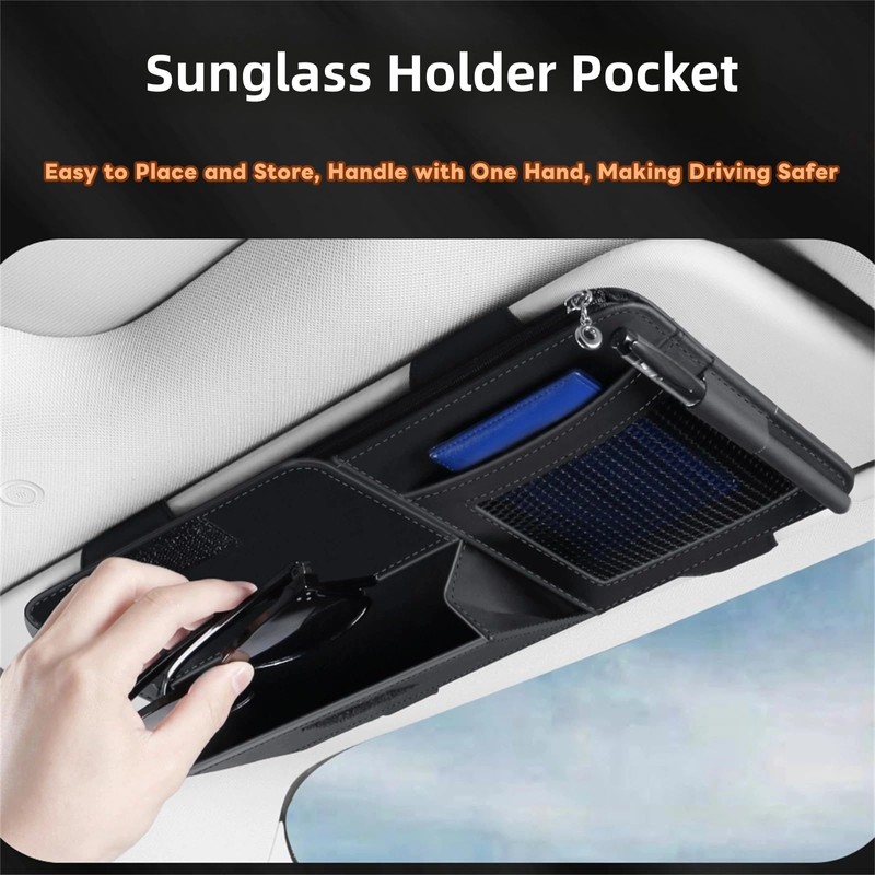 WiiLemz Car Visor Organizer, Multi-Pocket Sunvisor Storage with Sunglass Holder,