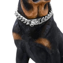 BAOBOTE Gold Dog Chain Collar Walking Metal Chain Collar with Design Secure Buckle,14MM Heavy Duty Cuban Link Chain Training Collar for Small Medium Large Dogs(12" Silver)