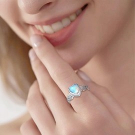Heart Cremation Ring for Ashes - 925 Sterling Silver Moonstone Angel Wings Urn Keepsake Rings Memorial Jewelry for Women (8#)