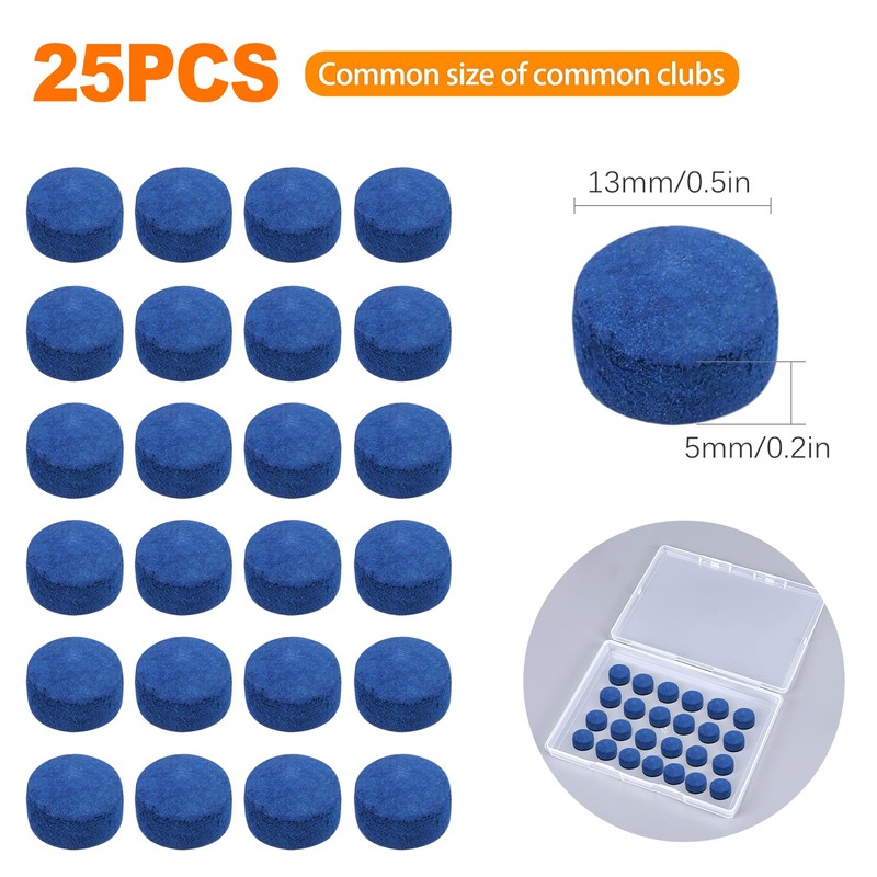 CoguZed 25 Pieces Pool Cue Tips Precision 13mm Billiard Stick