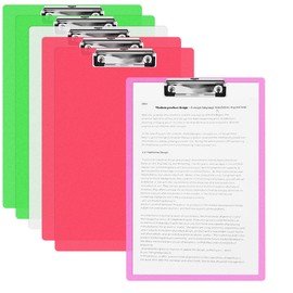 HOMTOO 6pcs Coloured A4 Clipboard, A4 Letter Size Clipboards Multi Pack Plastic Clipboard Paper Holder, Acrylic Clipboard with Low Profile Clip for Memo Form Document