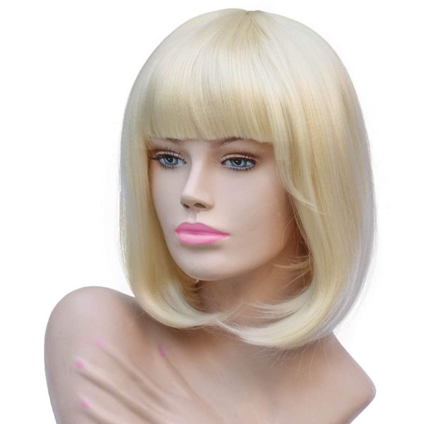 Annivia Platinum Blonde Short Wig for White Women 12'' Quality Cosplay Blonde Wig Natural As Real Human Hair Heat Resistant Synthetic Short Bob Wigs with Bangs (Blonde) â¦