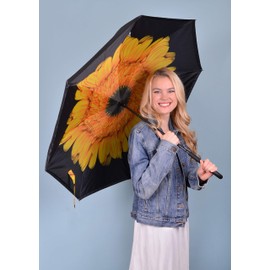 Parquet Yellow Flower Double Layer Inverted Umbrellas - C Shaped Handle Reverse Folding Windproof Umbrella for Men and Women