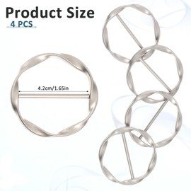 Scarf Clip, 4 PCS Shirt Ties Clips for Women Silk Scarf Ring Clips Clothing Ring Wrap Holder T-shirt Ties Rings Knotted Button Clip Fashion Metal Round Circle Buckle for Women Girls Clothing