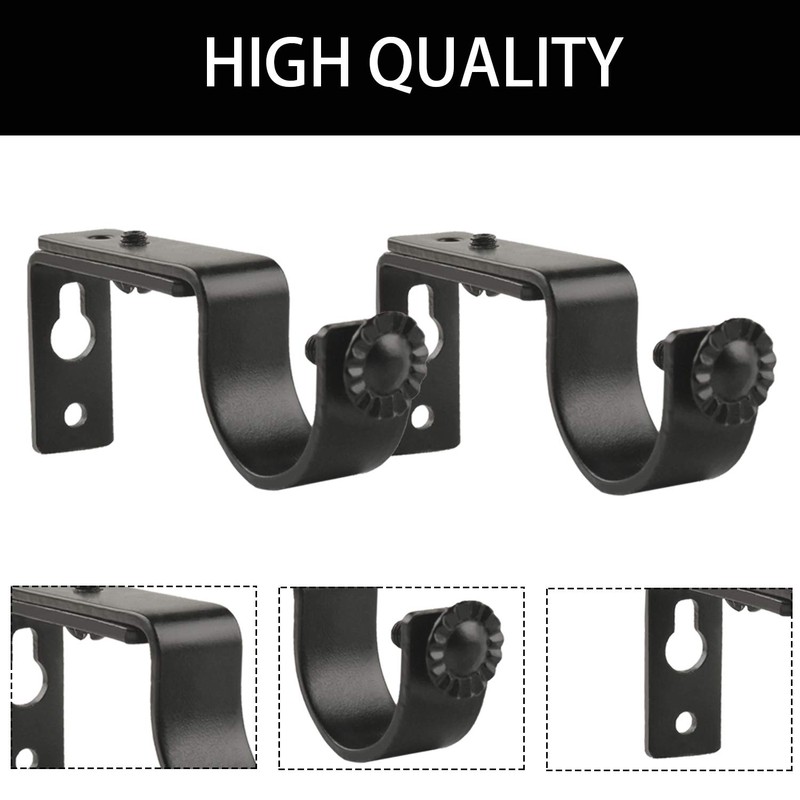 Eau 10 Pieces of Adjustable Black Curtain Rod Brackets, Heavy
