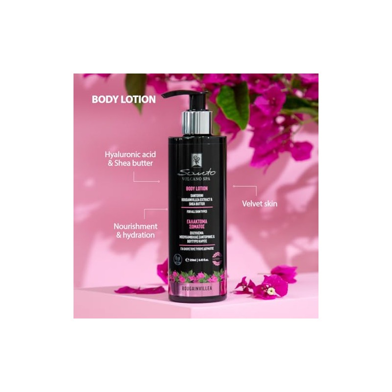 Santo Volcano Spa Bougainvillea Körperlotion, 250ml, mit Hyaluronsäure und Sheabutter,