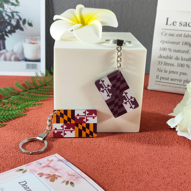 QQSD Maryland Flag Keychain Key Ring, 2 Pack