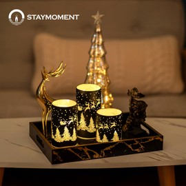 Staymoment Christmas Decoration Indoor Table Decoration Christmas: Set of 3 LED Lantern Christmas Decoration Table Windowsill Christmas Lighting Decoration Black Gold Christmas Decor Winter Decoration