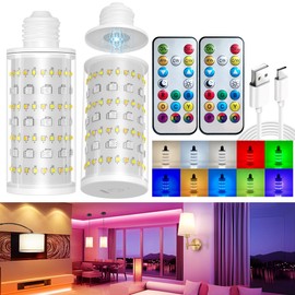Battery Operated Light Bulb with Remote Control, 2 Pack Rechargeable Light Bulbs 360° Lighting for Non-Hardwired Lamp, 10000mAh RGB Dimmable Bulbs Lighting Time Up to 60 Hrs for Home Power Outage