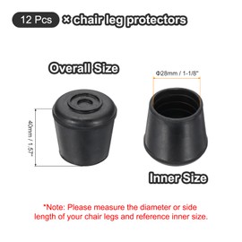 PATIKIL Chair Leg Floor Protectors, 12 Pcs 1-1/8" ID Round Non-Slip Rubber Furniture Chair Leg Tips Cap for Hardwood Floor Furniture Feet Cover Carpet, Black