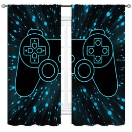 Gaming Curtains for Boys Room, Kids Boys Teens Game Controller Video Gamer Gamepad Blue Blackout Window Drapery Treatments for Bedroom Living Room Playroom Nursery 2 Panels, 42"x45" Inch