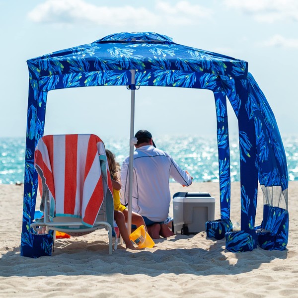 AMMSUN Beach Cabana, 6.2'×6.2' Beach Canopy, Easy Set up and Take Down, Cool Cabana Beach Tent with Sand Pockets, Instant Sun Shelter with Privacy Sunwall, Blue Paint