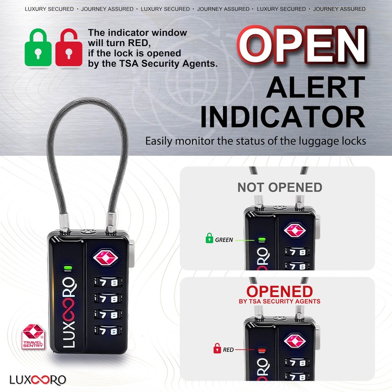 LUXOORO Tool-Less TSA Approved Luggage Lock with Alert Indicator, 4-Digit