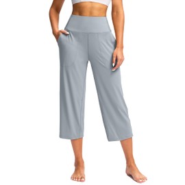 G Gradual Women's Wide Leg Capri Pants with Pockets Tummy Control High Waist Yoga Dress Crop Pants for Women(Light Drey,XXL)