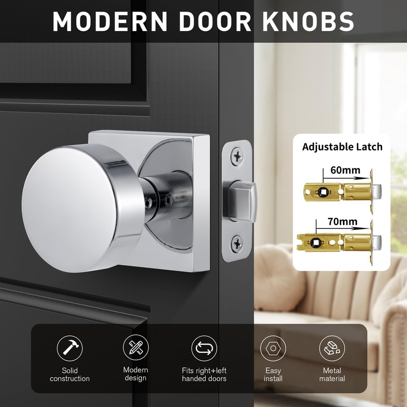 coolnews Polished Chrome Passage Door Knobs Interior, Heavy Duty Square