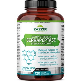 Zazzee Delayed Release Serrapeptase, 120,000 SPU per Capsule, 120 Vegan Capsules, 4 Month Supply, Extra Strength, Potent and Concentrated Systemic Enzymes, 100% Vegetarian, All-Natural and Non-GMO