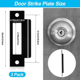 3Pcs 4-7/8" Universal Door Strike Plate Replacement Stainless Steel Plated Lock Strike Plate T Strike Deadbolt Strike Plate Door Backplate Iron Matte Black Finish for Use(Large Hole)