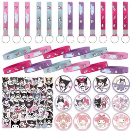 Kawaii Birthday Party Decorations, Kawaii Birthday Party Supplies Include 12 Key Chains, 12 Bracelets, 12 Button Pins, 50 Stickers, Kawaii Party Favors for Girls