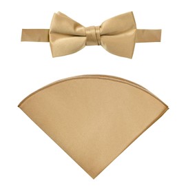 Spring Notion Boys' Satin Bow Tie and Handkerchief Set Large Antique Gold