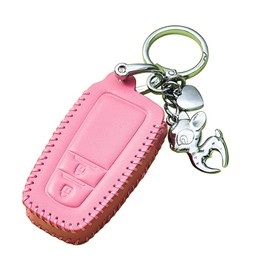 Key Case for Toyota, Smart Key Case, Key Cover, Genuine Leather, 2 Buttons, For Toyota C-HR Prius 50 Series, Key Cover, New Model, For Corolla, RAV4, 50 Series, Camry 70 Series, Land Cruiser, Prado, etc. Key Holder (Pink)