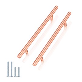 NIZADO -5" Drawer Pulls Solid Stainless Steel Cabinet Handles Brushed Rose Gold Finish,10 Pack-T Bar Kitchen Furniture Cabinet Pulls Drawer Handle,Diameter 10mm(2/5 Inch), Hole Centers:128mm