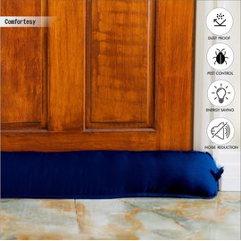 Plain Dyed Fabric Hollowfibre Filled Draught Excluder Stopper Cushion - Heavy Door Draught Stopper for Bottom of Door/Window - Draft Insulator - 90x18cm (Navy)