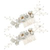 2Pcs Wedding Hair Combs Bridal Pearl Flower Headpiece Floral Leaf