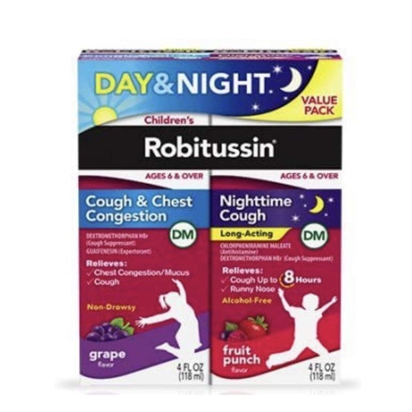 Robitussin Children's Day (Grape 4 FL OZ) and Night (Fruit Punch 4 FL OZ) Cough Relief DM Value Pack