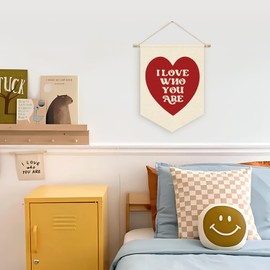 ETVISO I Love Who You Are Wall Hanging Pennant Flag Banner, Red Heart Decor, Trendy Gift for Nursery Baby Kids Girl Boy Teen Bedroom Playroom Front Door