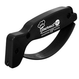 AccuSharp Gourmet Series, 15 Degree Knife Sharpener for Gourmet Knives, Diamond-Honed Tungsten Carbide Reversible Blades, Hones & Refines Straight-Edge or Serrated Gourmet Knives, Hand-Held, Black
