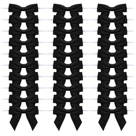 30Pcs Satin Ribbon Twist Tie Bows for Treat Bags, 3.5'' Mini Gift Bows for Presents Crafting Christmas Tree Bows, Bag of Pre Tied Bows Premade Bows for Crafts Gift Wrapping Party Favors (Black)