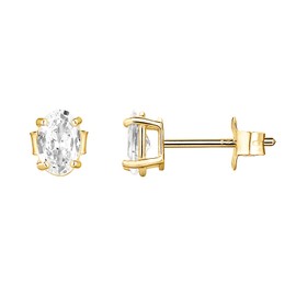 PAVOI 14K Yellow Gold Plated Sterling Silver Cubic Zirconia Stud Earrings for Women Oval 4x6mm