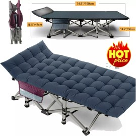 Heavy Duty Folding Camping Cot Hiking Travel Military Wide Bed w/ Mattress & Bag