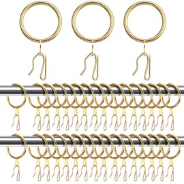 Qunclay 100 Set 1.26 Inch Metal Curtain Rings with Eyelets Curtain Hooks for Drapes and Metal Curtain Drapery Pin Hooks for Window Door Shower Curtain Rings (Golden)