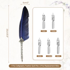 PATIKIL 25cm/9.8" Calligraphy Feather Quill Pen, Vintage Feather Dip Pen with 5 Replacement Nibs for Calligraphy Writing Wedding Office Gifts, Light Blue Gradient