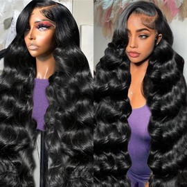 30 Inch 13X6 Lace Front Wigs Human Hair Body Wave Lace Front Wigs Human Hair 200 Density Pre Plucked HD Frontal Wigs Human Hair Glueless Wigs Body Wave Wigs Human Hair for Women Natural Black