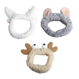 Tabanzhe 3 PCS Face Wash Headband,Women Elastic Makeup and Skincare Headband,Crab Cat Ear Antlers Hair Accessories,Spa Headband for Washing Face Shower Sports Beauty Skincare