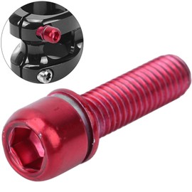 Bike Stem Bolts, Bicycle Handlebar Stem Screws Tapered Stainless Bolts Screws with Spacer Steel Bike Steering Handlebar Parts(Red)