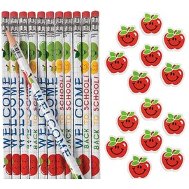 (24) Welcome Back To School Pencils and (24) Apple Erasers Bulk set