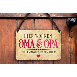 schilderkreis24 Tin Sign Funny Saying "Hier wohnen Oma Opa Elternregeln." Pension Hauseingang Gift Idea Gift Birthday Christmas Grandparents Pensioners Seniors Grandchildren 18 x 12 cm