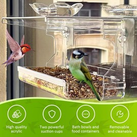 Mtxorvix Comedero para Pájaros, Bebedero para Pájaros con Ventana, Comedero con Ganchos Autoadhesivos, Bandeja Colgante para Pájaros de Ventana Transparente para Exteriores, Casa de Pájaros