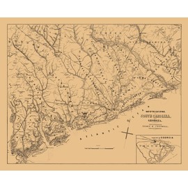 MAPS OF THE PAST Historic State Map - South Carolina - Cogswell 1861-28.13 x 23 - Vintage Wall Art