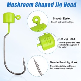 Ned Rig Mushroom Jig Heads Kit,20/25pcs Finesse Shroom Head Jig Hooks for Soft Bait Lures Bass Crappie Jig Heads Fishing Hooks for Freshwater Saltwater 1/10oz 1/8oz 1/6oz