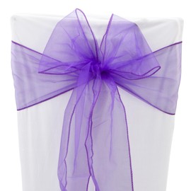 Time to Sparkle 22x280cm Organza Chair Sashes Wider Fuller Cover Party Decoration 10PCS Bow Sashes for Wedding -Purple