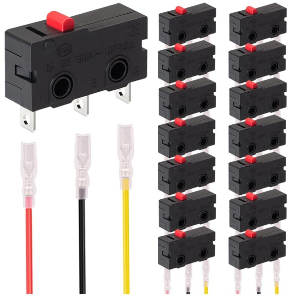 MKBKLLJY 15pcs Mini Micro Limit Switch 5A 125 250V AC SPDT 1NO 1NC Momentary Switch Snap Action Button Type 3 Pin with 45 Terminal Wires