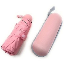 TOKYO GOODS MARKET Lightweight Compact UV Protection Parasol Folding Umbrella, Unisex, For Rain or Shine, With Storage Case, coral pink