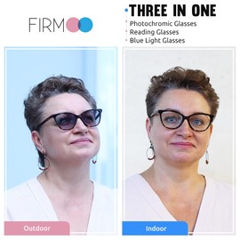 Firmoo Photochromic Progressive Multifocus Glasses,Vintage Cateye Blue Light Blocking Eyeglasses UV400 Sunglasses for Women/Men,Ivory Pattern