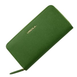 VISOUL Long Wallet, Genuine Leather, YKK Zipper, RFID Blocking Cowhide Leather, Coin Purse, Coin Case, Large Capacity, Multi-functional, Men's Wallet, Women's (Green), green