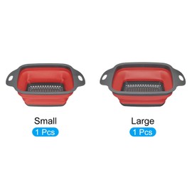 sourcing map Collapsible Colander Set, 2 Size Square Foldable Food Strainer with Handle Space Saving Design Suitable for Pasta, Vegetables, Fruits - Red